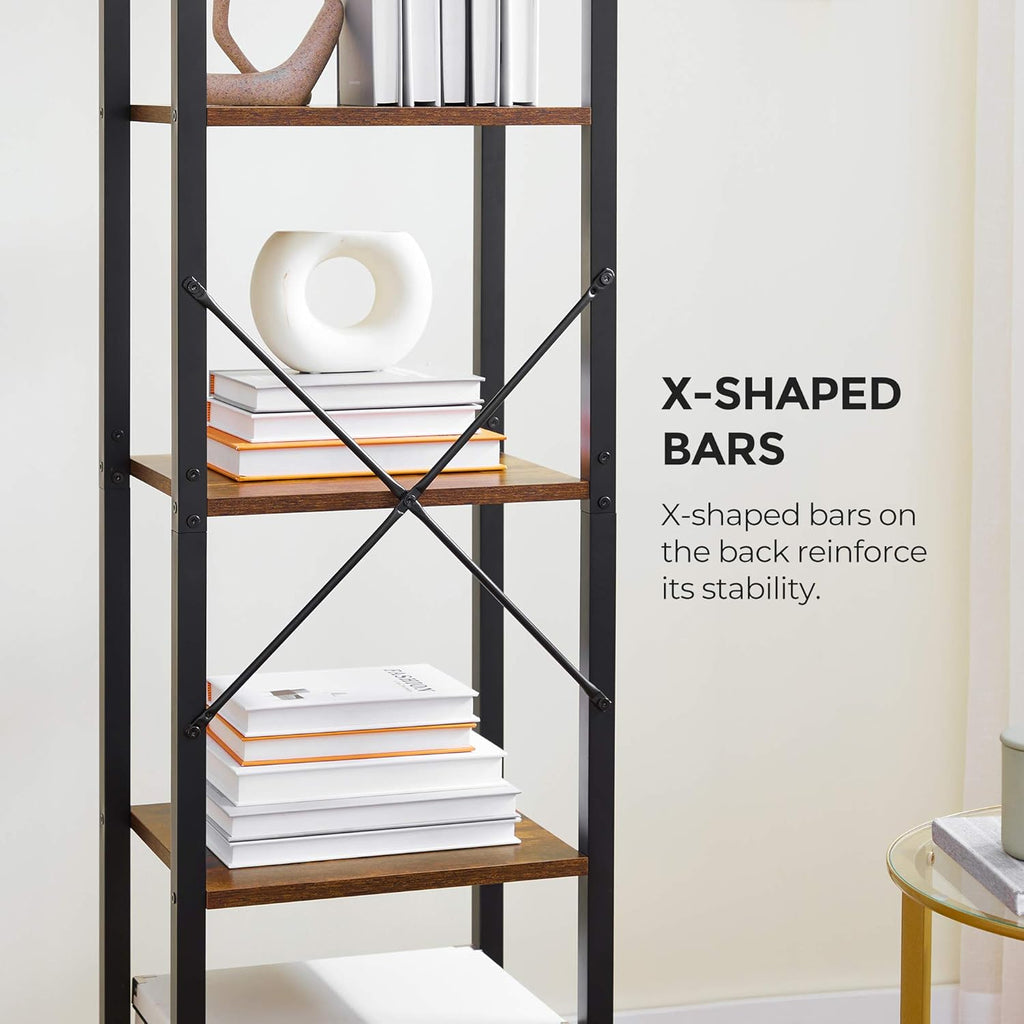 5-Tier Rustic Brown and Black Bookshelf J299144