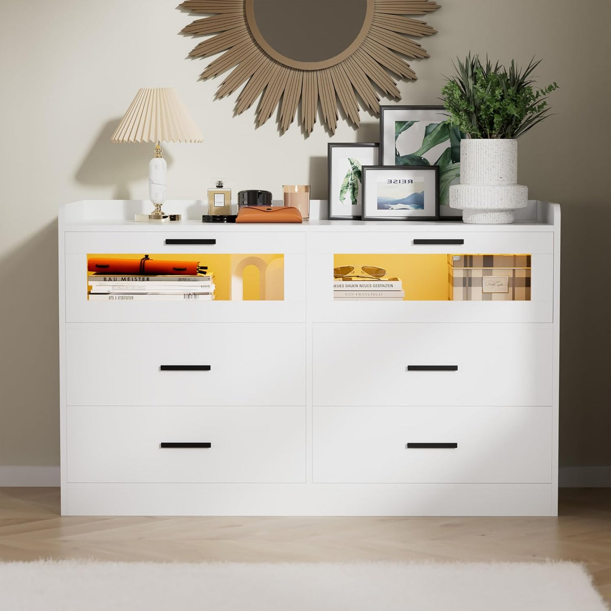 White 6 Drawer Wood Dresser C19748