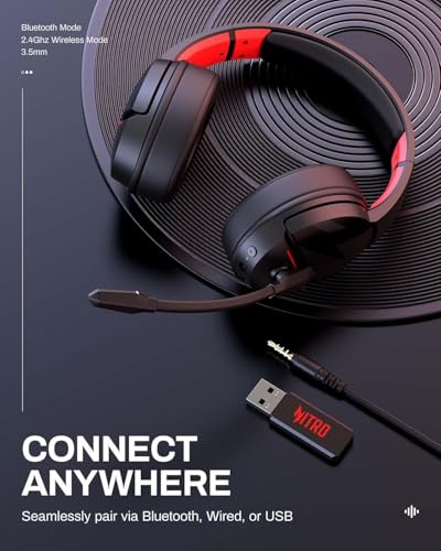 Black Wireless Gaming Headset with 2.4GHz Bluetooth 5.3, 100Hrs Battery, Noise Canceling Mic, 50mm Drivers B371