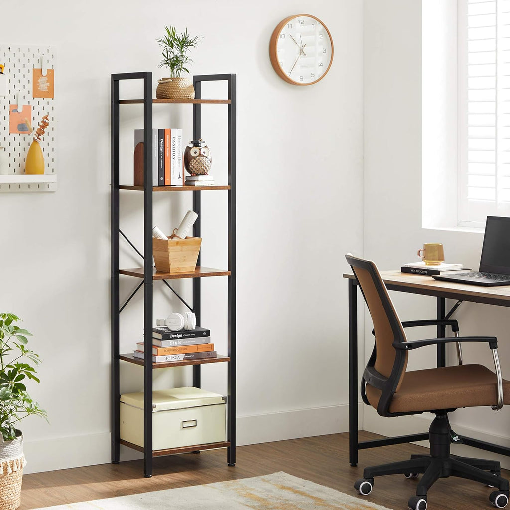 5-Tier Rustic Brown and Black Bookshelf J299144