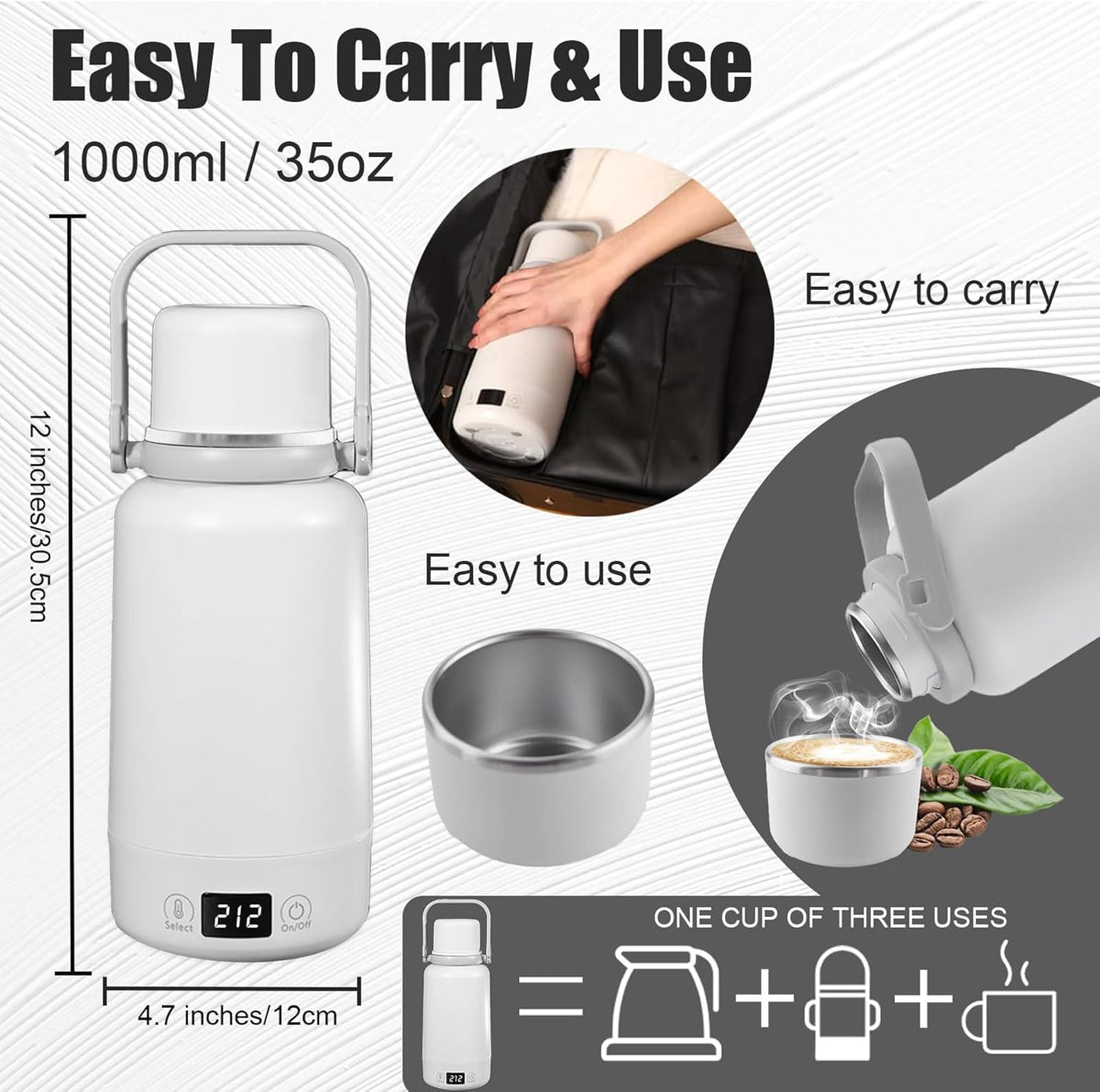 1L Electric Kettle with Temperature Control and LCD Display Z637
