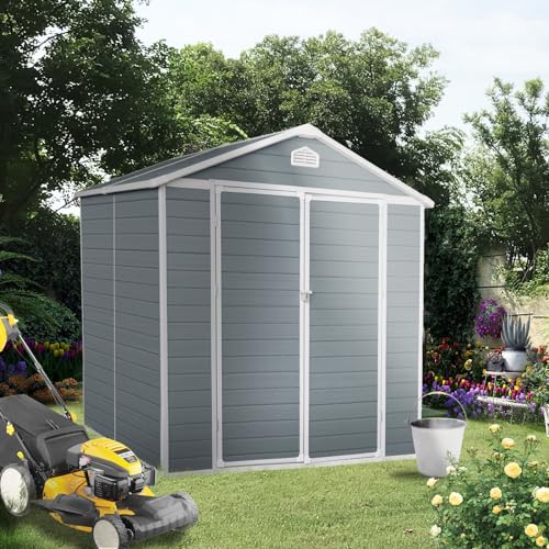 Grey Resin Outdoor Storage Shed with Door & Lock I9766