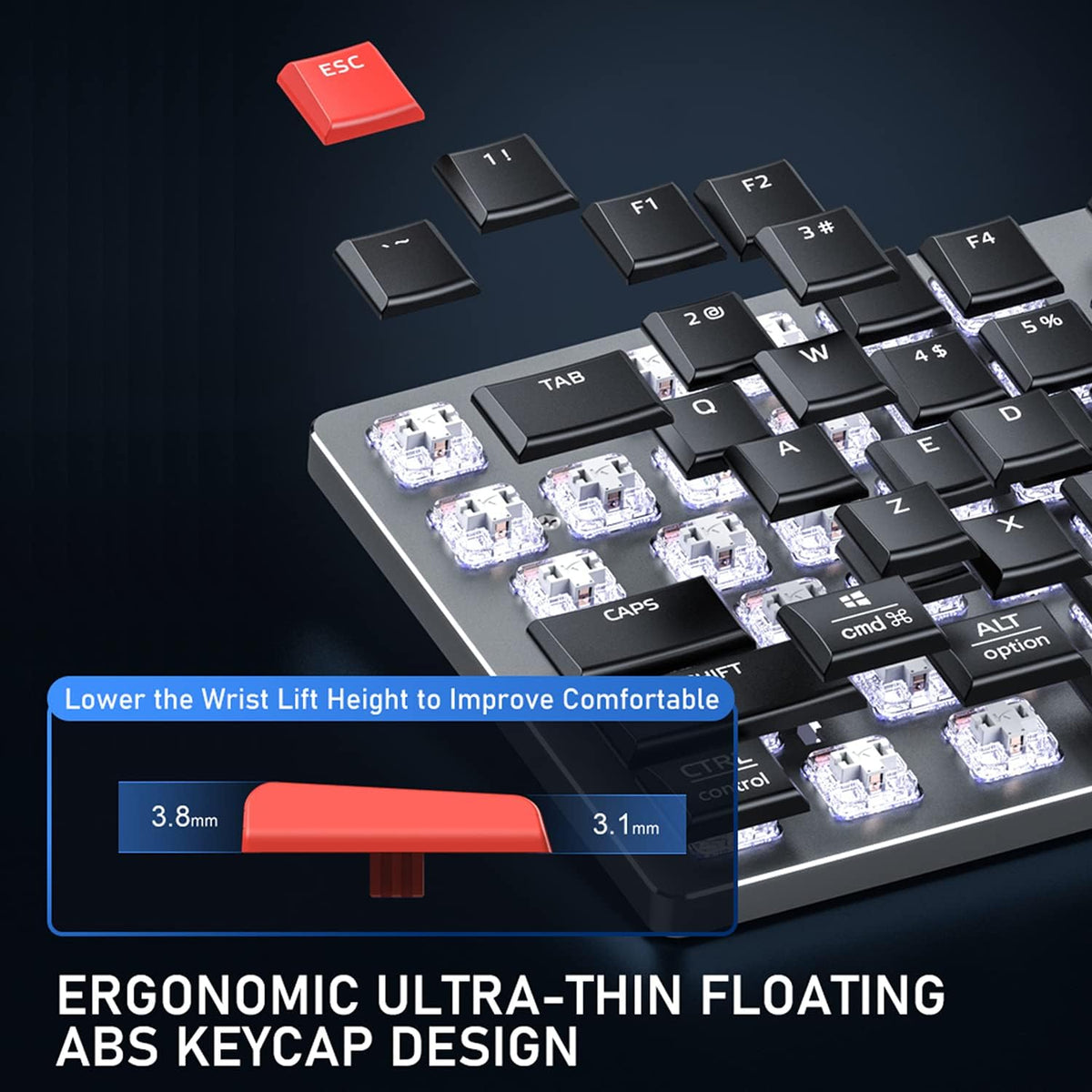 Low Profile Wireless Bluetooth Mechanical Keyboard with RGB Backlit N509