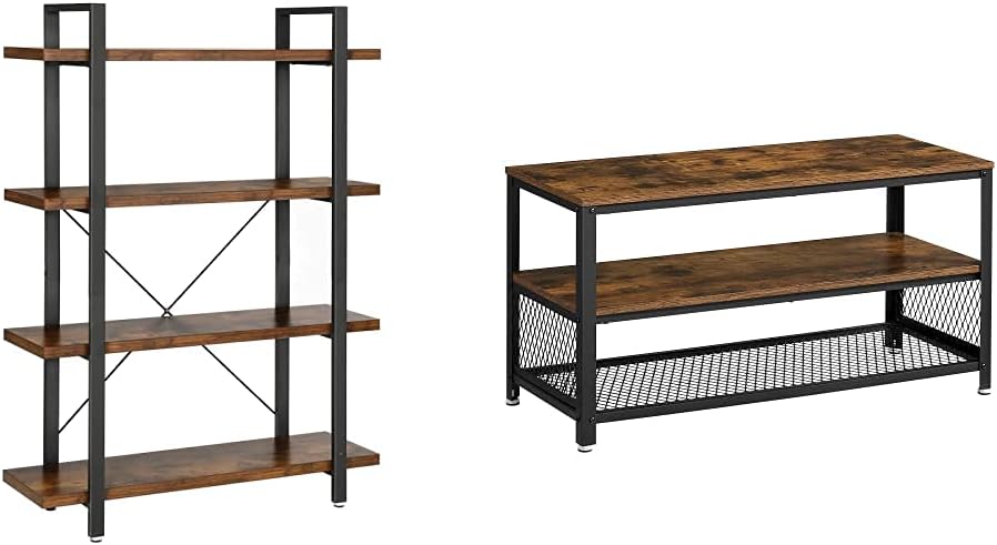5-Tier Rustic Brown and Black Bookshelf L2295
