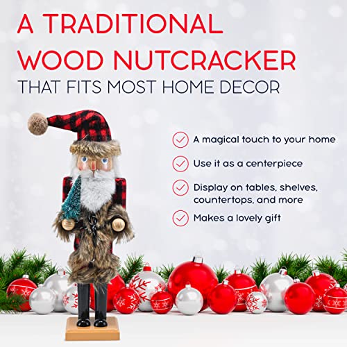 Red and Black Wooden Nutcracker Santa Claus 15" G853