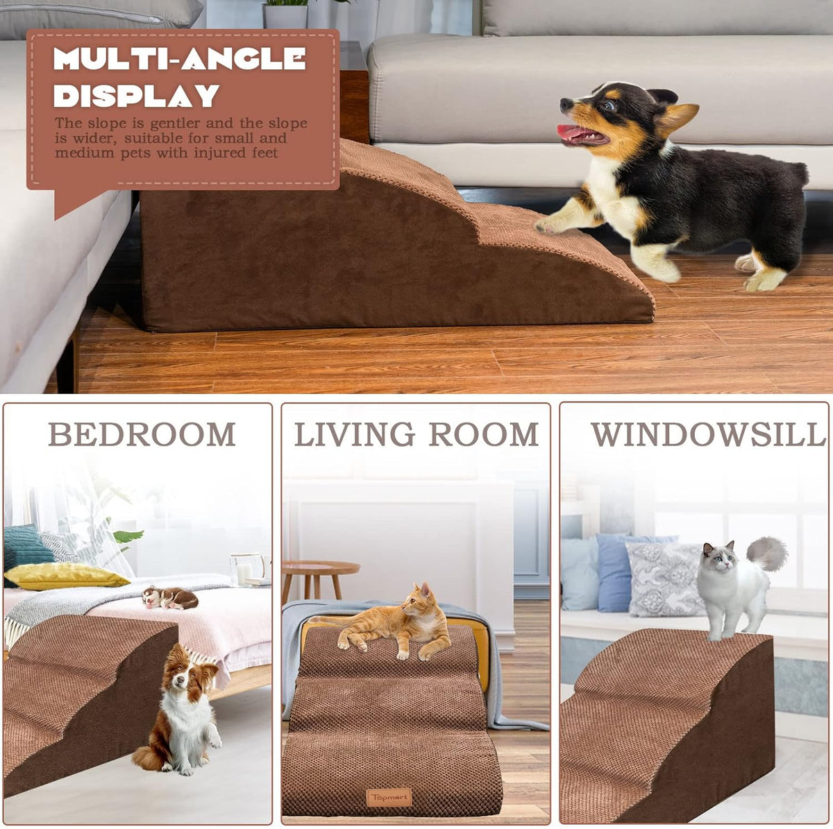 High Density Foam Dog Ramp Steps 3 Tiers Non-Slip G4134