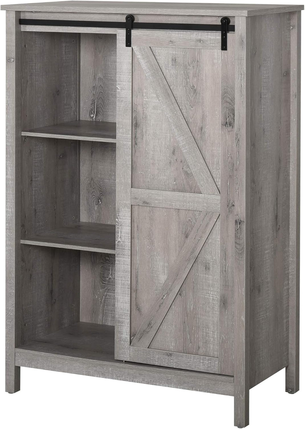 Grey Oak 3-Tier Storage Cabinet with Barn Door R258