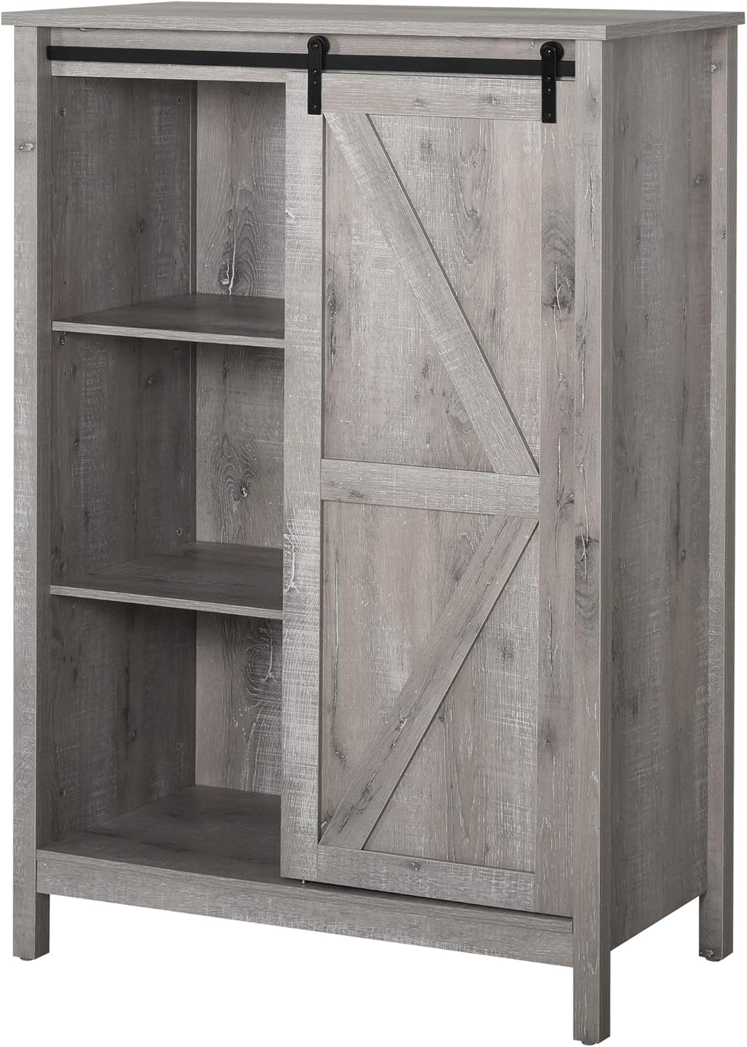 Grey Oak 3-Tier Storage Cabinet with Barn Door R258