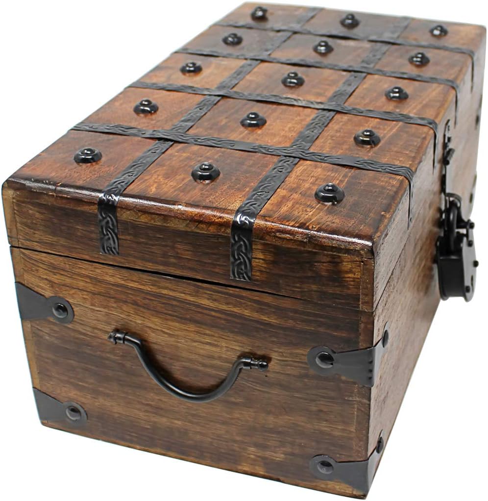 Wooden Storage Box with Iron Lock and Skeleton Key I39766