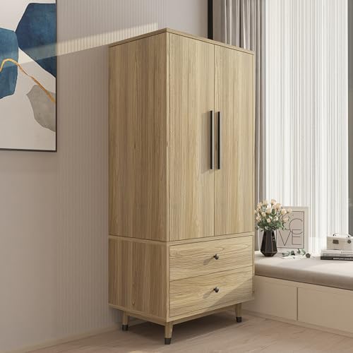Oak 4 Door Armoire Wardrobe with 2 Drawers W7725