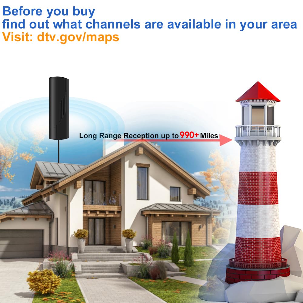 Digital TV Antenna Indoor with Amplifier and Signal Booster, 36ft Coax Cable G782