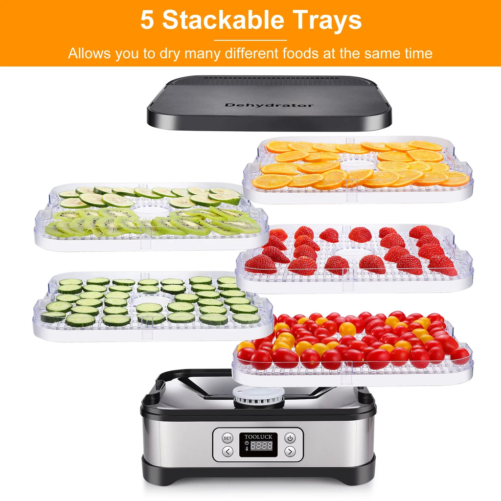 Electric Food Dehydrator, 250W, 5 Drying Trays, Stainless Steel, BPA Free R6204