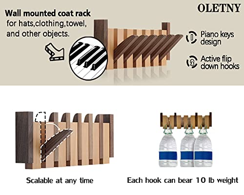 Wood Coat Rack Wall Mount with 4 Flip-Down Hooks V56529