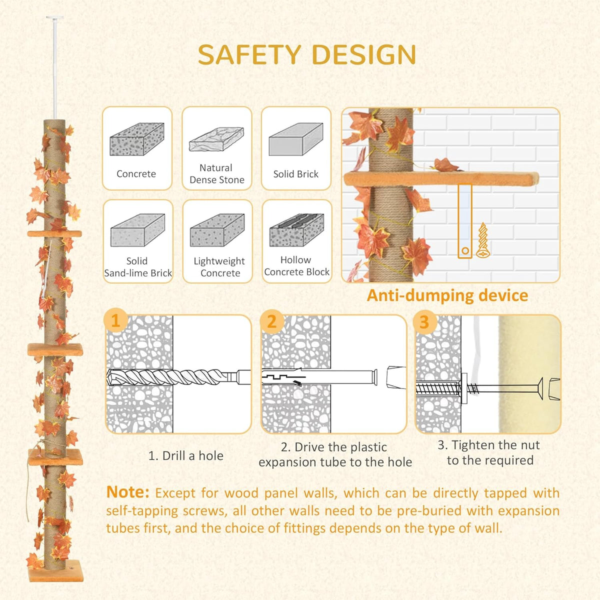 80" - 95" Adjustable 3-Level Cat Tree with Sisal Scratching Post C564