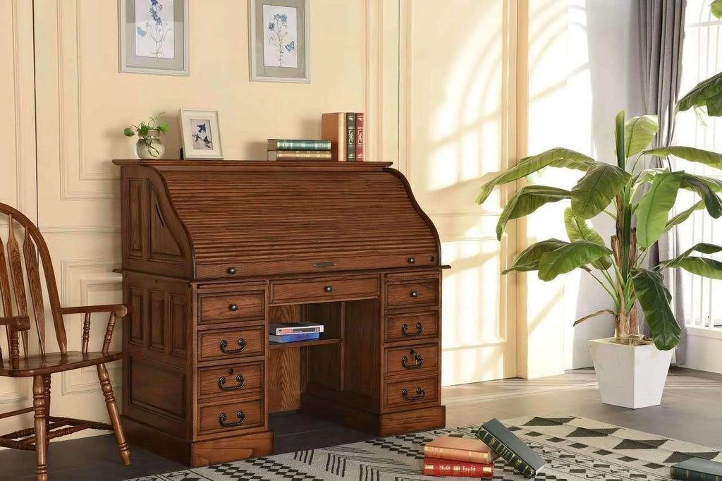 54 Inch Solid Oak Wood Rolltop Desk X749