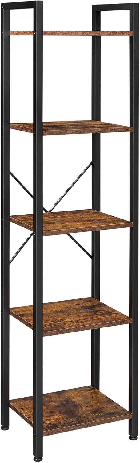 5-Tier Rustic Brown and Black Bookshelf J299144