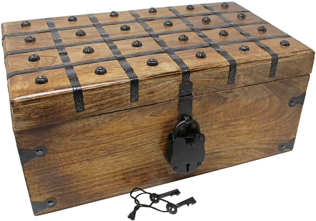Wooden Storage Box with Iron Lock and Skeleton Key I39766