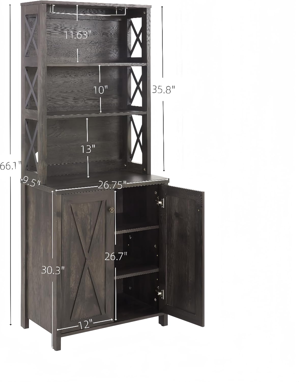 Charcoal Gray Coffee Bar Cabinet with Microwave Stand P872058