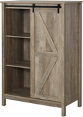 Grey Oak 3-Tier Storage Cabinet with Barn Door R258