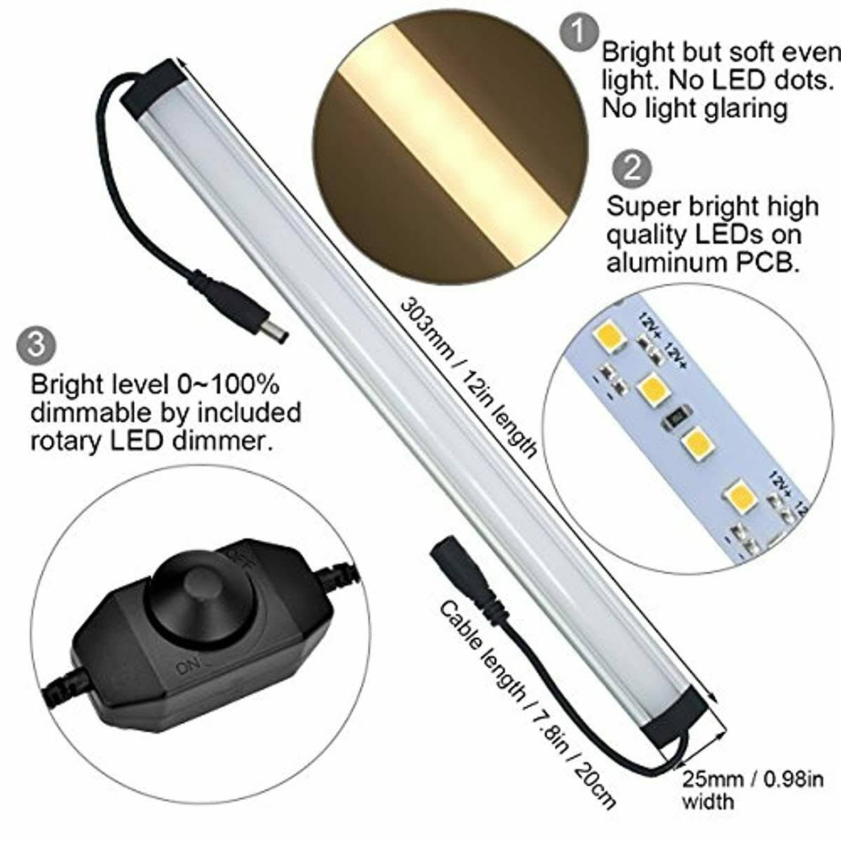 Under Cabinet LED Lighting Kit Plug In, 6 Pcs 12 Inches Q8811