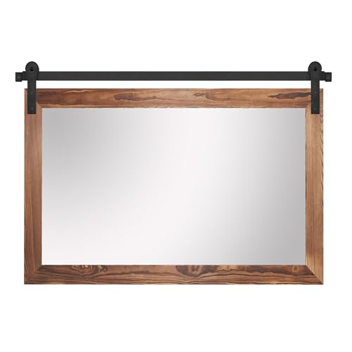 41" x 26" Rustic Wood Framed Wall Mirror (Brown) F29079