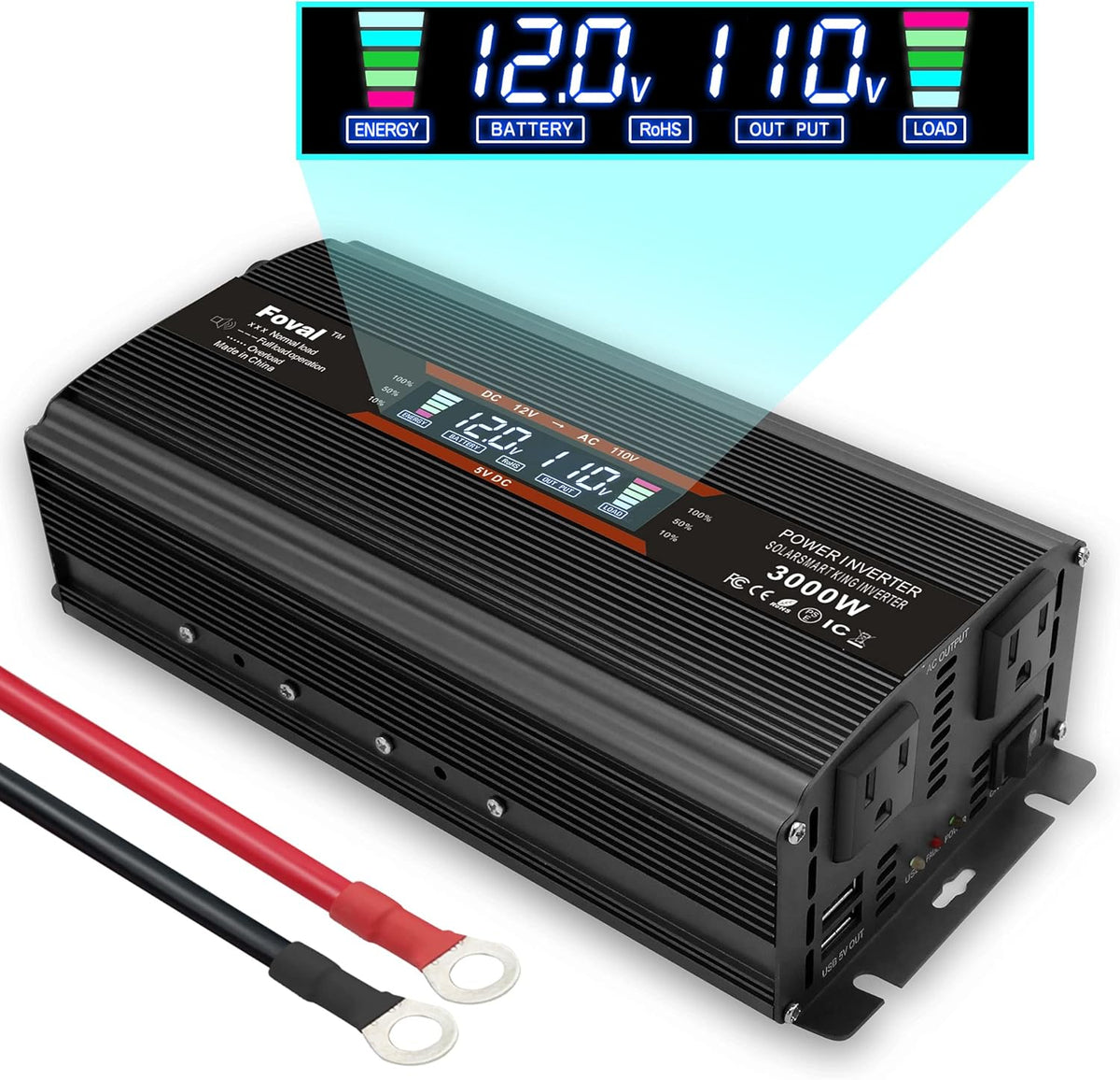 1500W Power Inverter 12V to 110V AC with LCD Display & Dual AC Outlets D34264