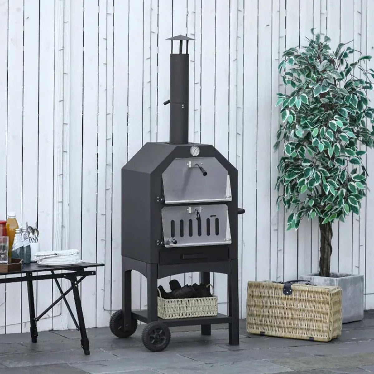 Wood-Fired Pizza Oven with Pizza Stone, Pizza Peel, Grill Rack and Waterproof Cover H3063