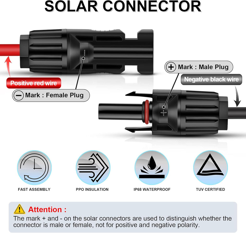 50 Feet 10AWG Solar Extension Cable with Female and Male Connector Q480