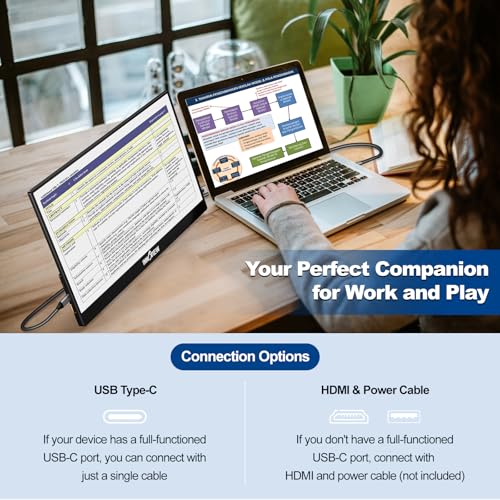 15.6" 1080P Portable Monitor with Protective Sleeve Adjustable Stand USB C HDMI K20758