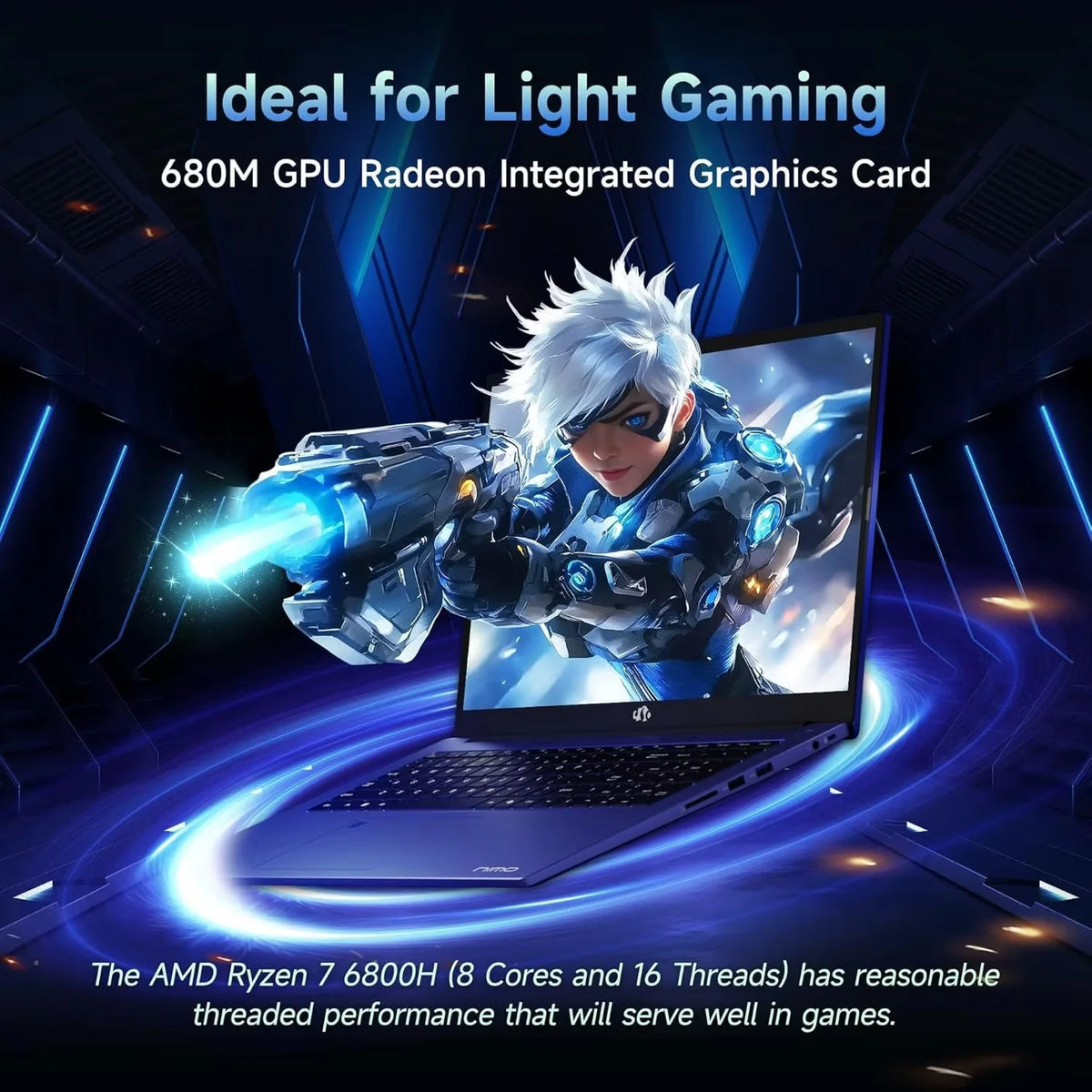 17.3" IPS FHD Gaming Laptop, 8 Cores AMD Ryzen 7 6800H 16GB DDR5 RAM 1TB SSD AMD Radeon 680M GPU Blue G63449