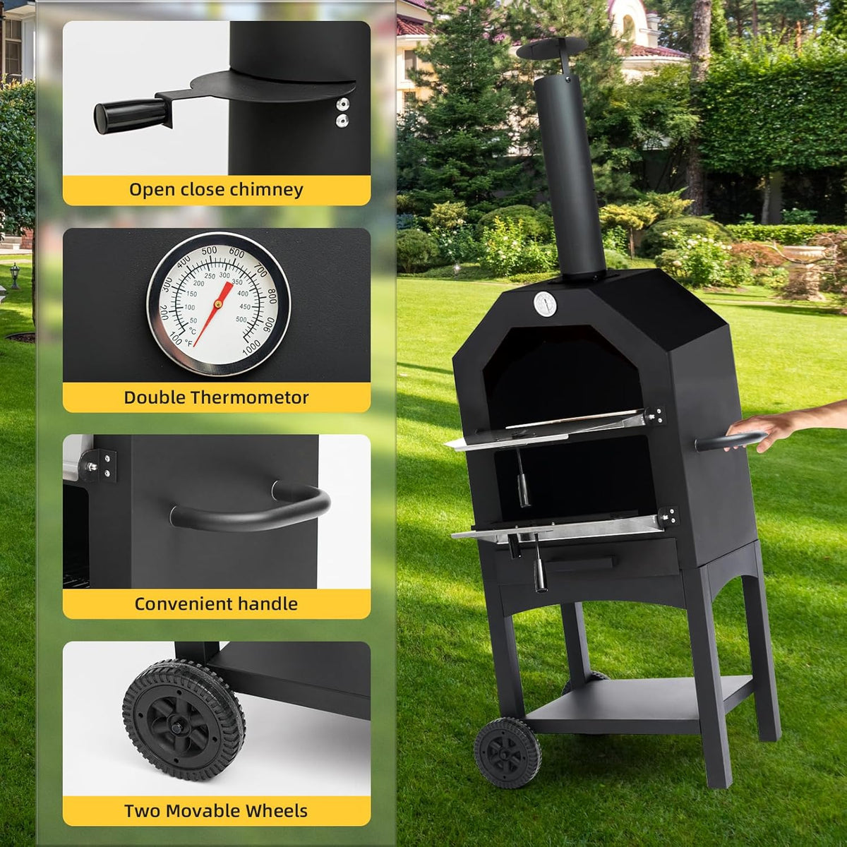 Wood-Fired Pizza Oven with Pizza Stone, Pizza Peel, Grill Rack and Waterproof Cover H3063