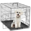 Large 36 Inch Double Door Folding Metal Wire Dog Crate with Divider Panel and Plastic Leak-Proof Pan Tray O34057