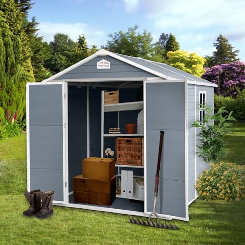 Grey Resin Outdoor Storage Shed with Door & Lock I9766