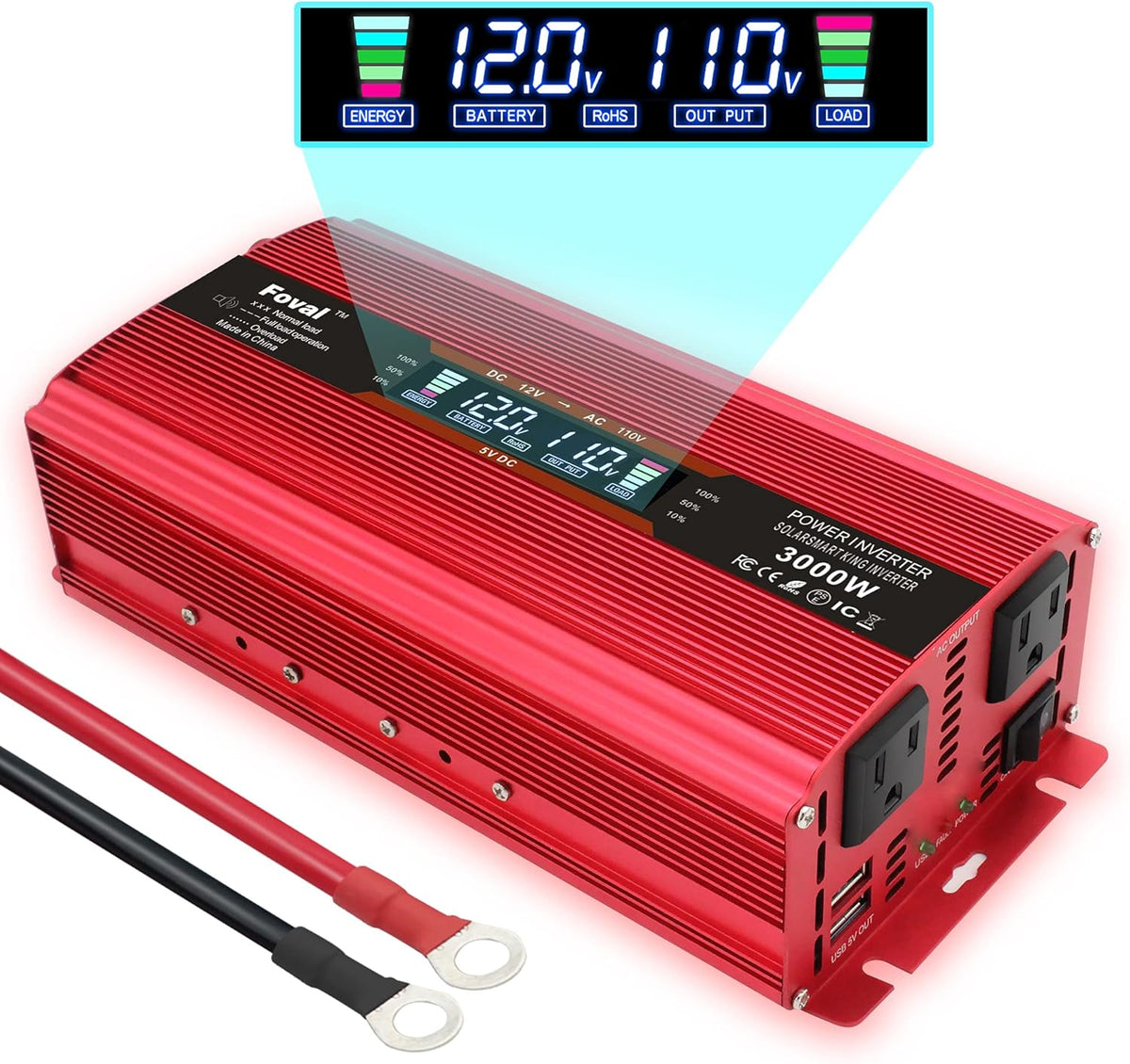 1500W Power Inverter 12V to 110V AC with LCD Display & Dual AC Outlets D34264