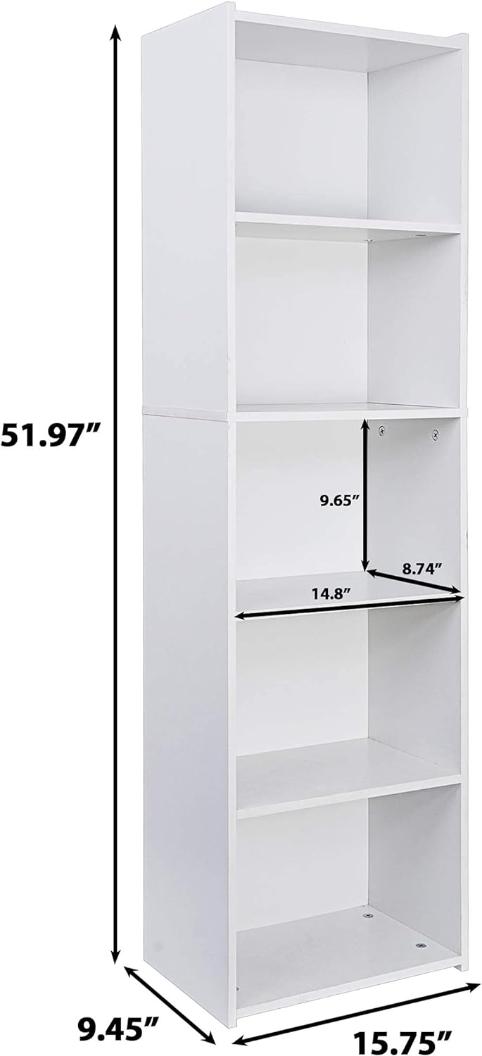 White 5-Tier Wood Bookcase R81446