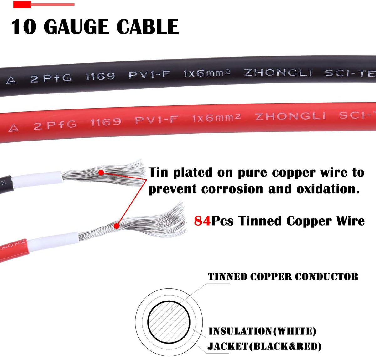 50 Feet 10AWG Solar Extension Cable with Female and Male Connector Q480