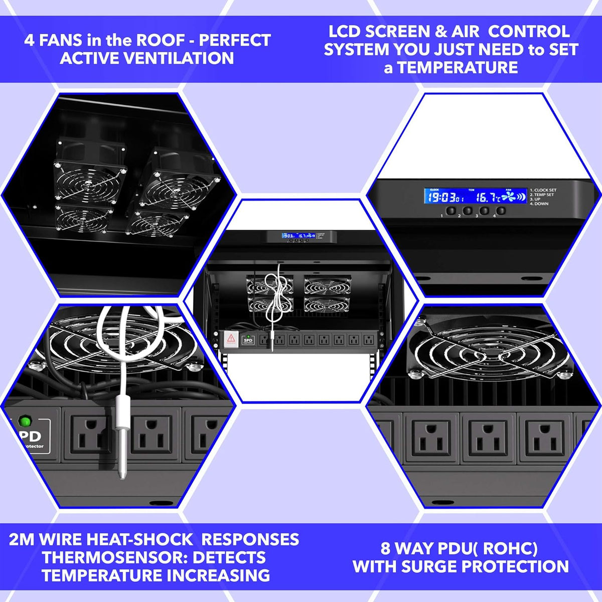 22U Locking Server Rack Cabinet on Casters with Cooling Fan N1148