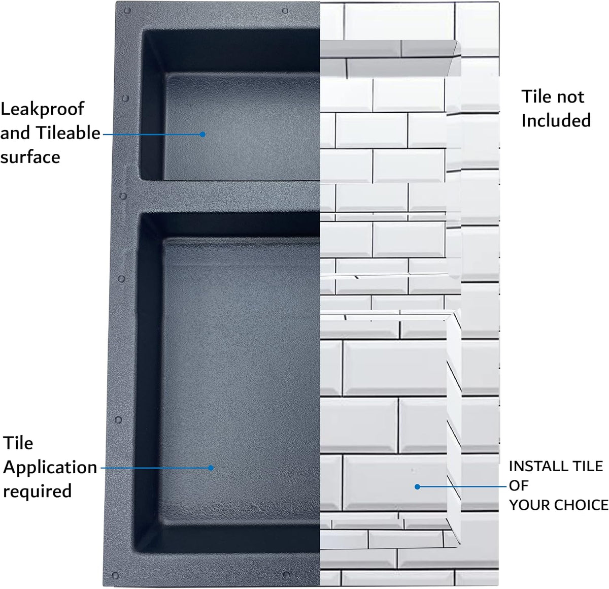 Black Matte Shower Niche Tile Template V347522