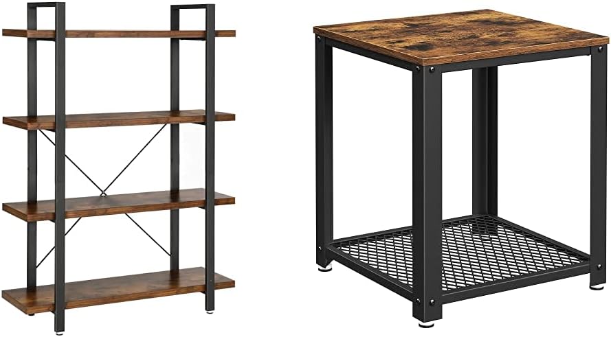 5-Tier Rustic Brown and Black Bookshelf L2295