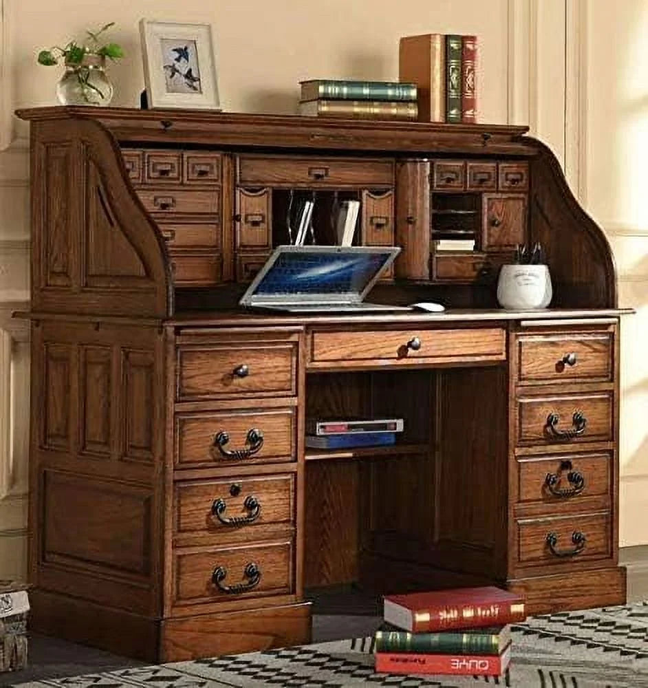 54 Inch Solid Oak Wood Rolltop Desk X749