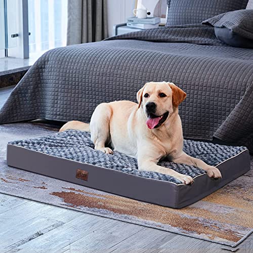 Orthopedic Large Dog Bed with Soft Rose Plush Removable Washable Cover and Non-Slip Bottom M6139