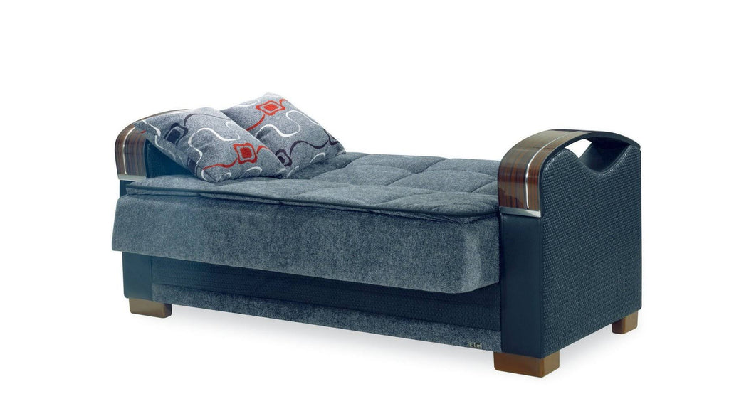 Gray Chenille Fabric Storage Sofa with Wooden Arms T5662