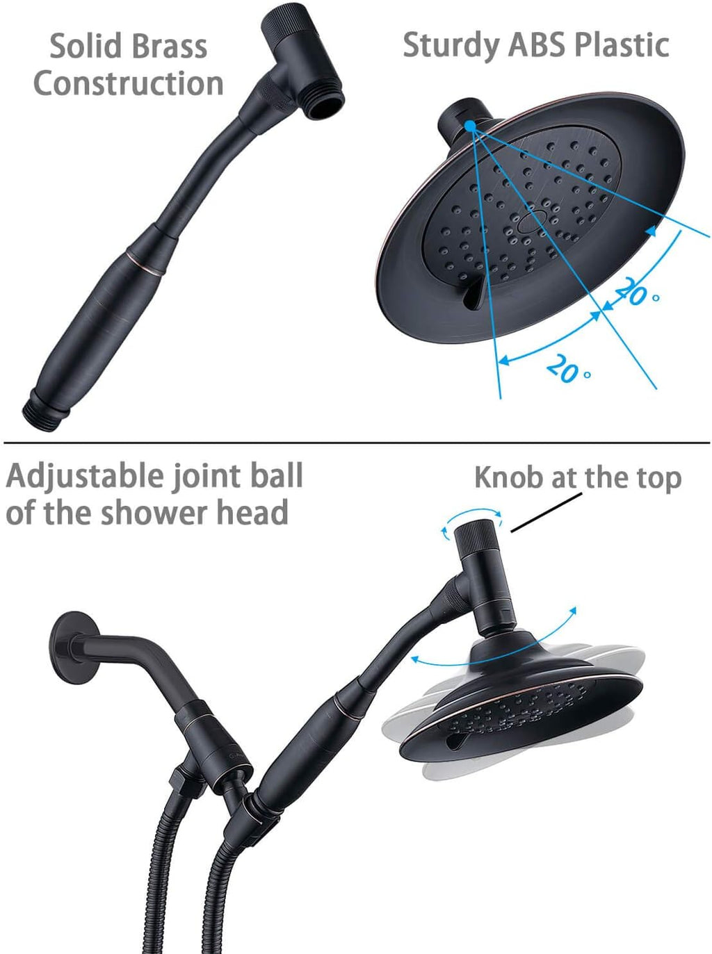 Bronze Double Height Shower Head with Handheld Spray, Stainless Steel Flexible Hose, Pack of 2 Z8622