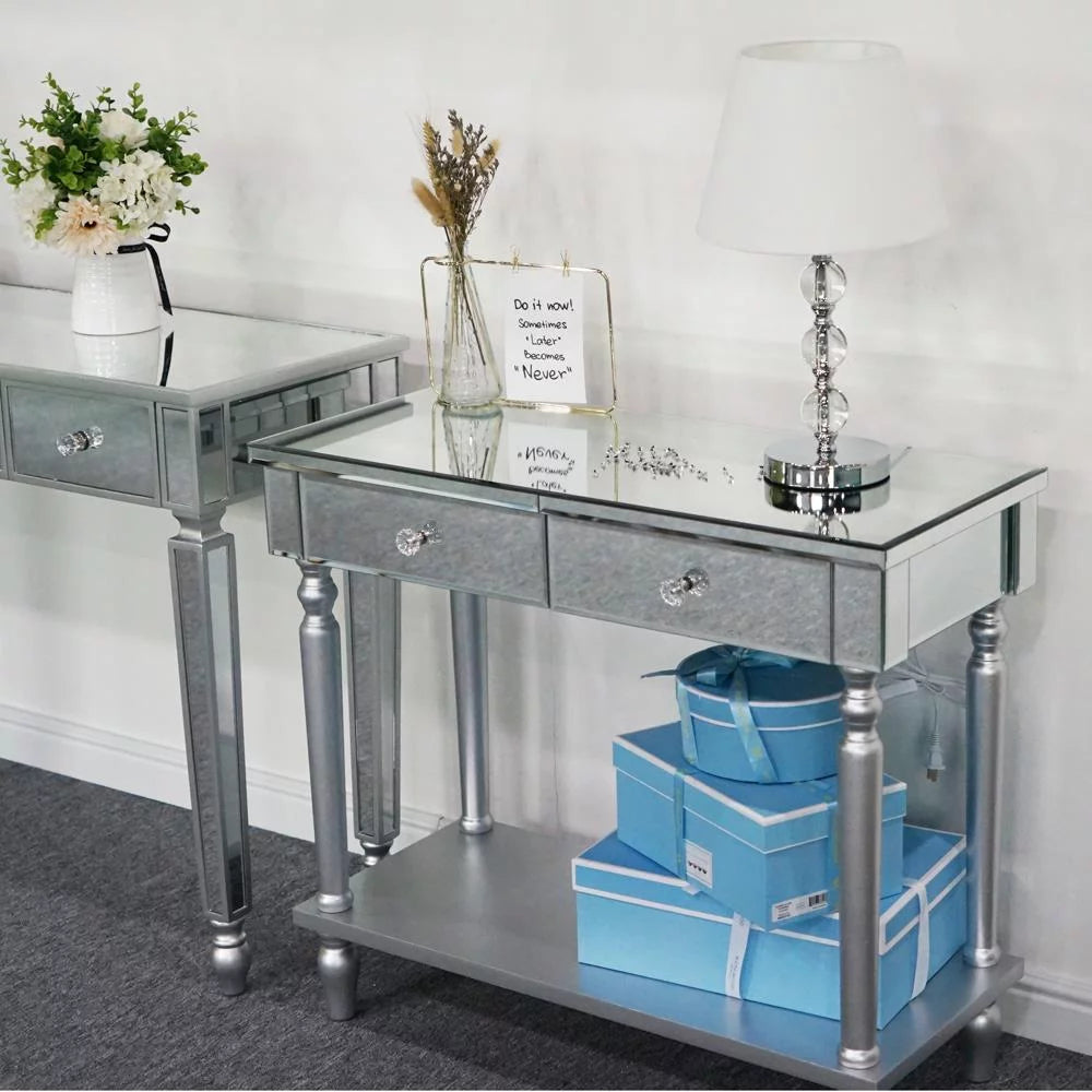 Mirrored Sofa Table with Shelf E755