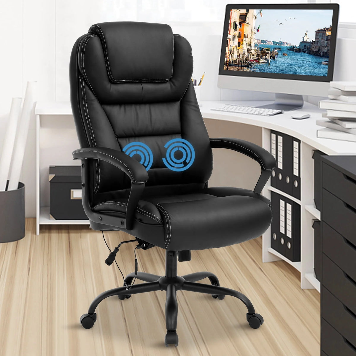 500 lbs Capacity Leather Ergonomic Office Chair D237855