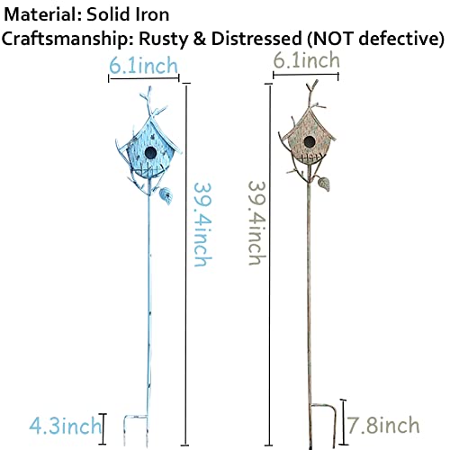 Metal Birdhouse Stake with Pole 39" H Blue F325782