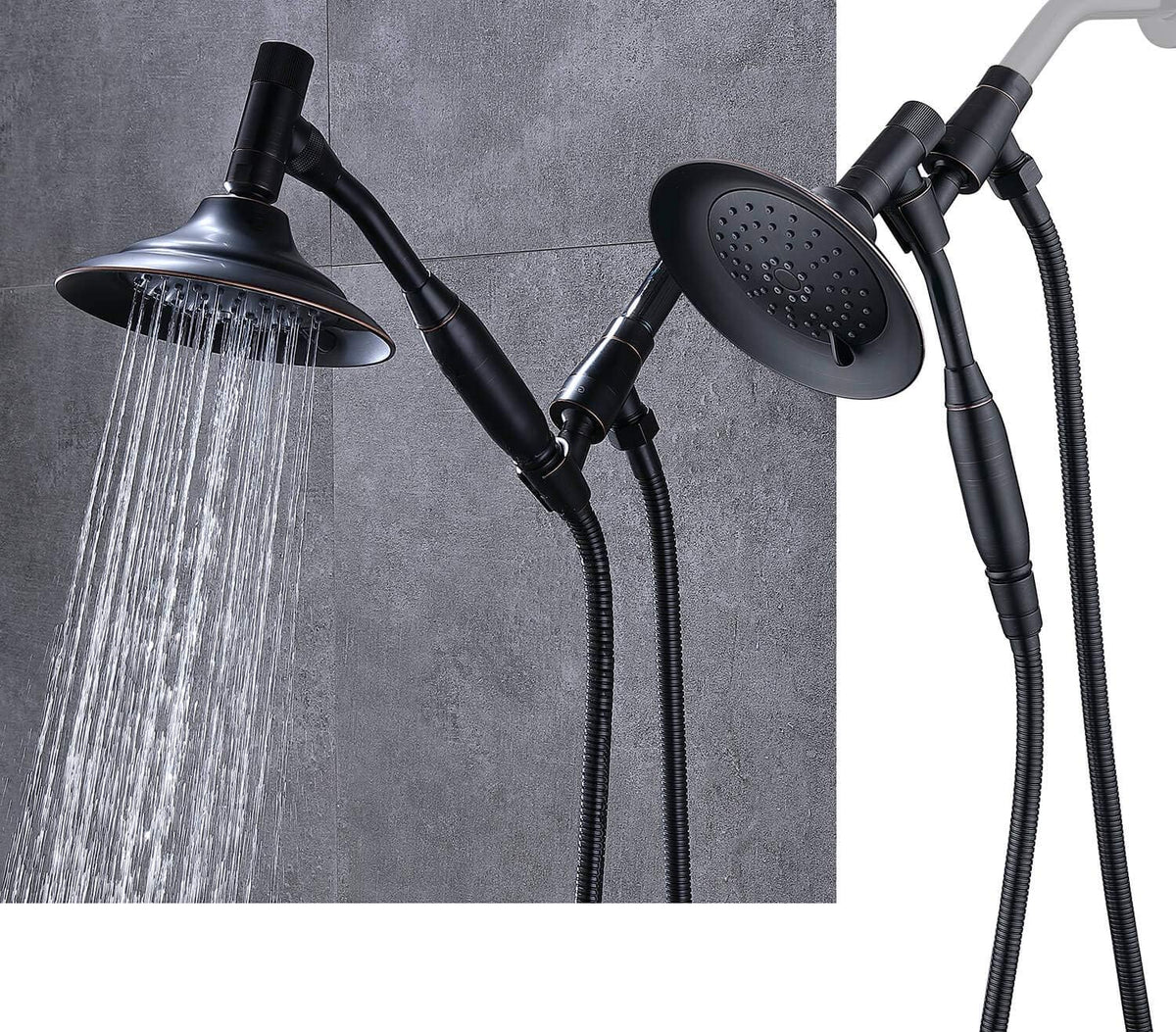 Bronze Double Height Shower Head with Handheld Spray, Stainless Steel Flexible Hose, Pack of 2 Z8622