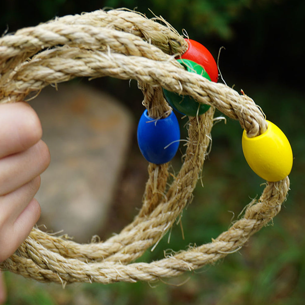 40 PCS Natural Rope Throwing Toss Rings Game Wooden Playset L6821