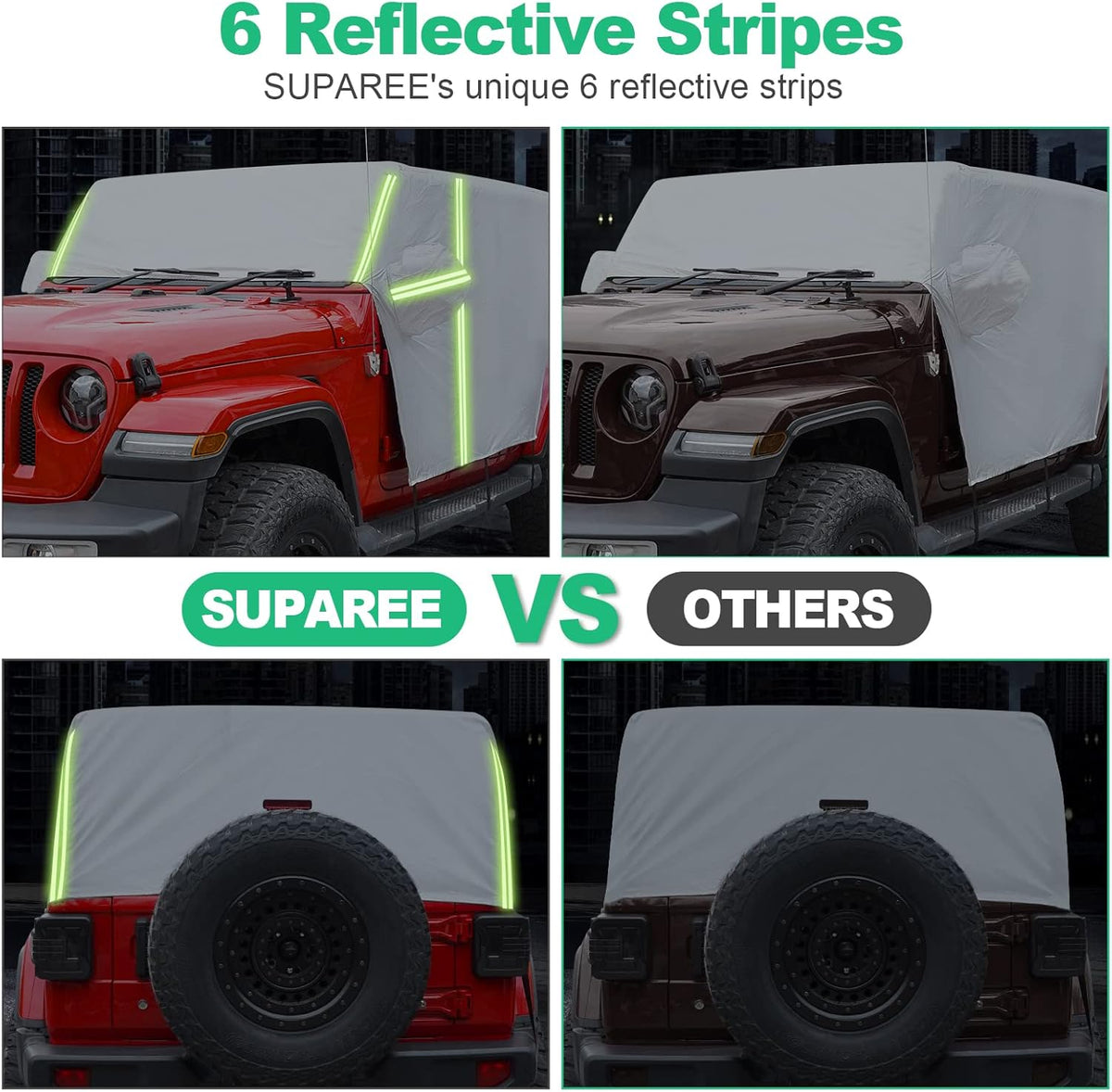 Waterproof Car Cab Cover for Jeep Wrangler 4 Door with 8 Gust Hooks Pack of 2 E299