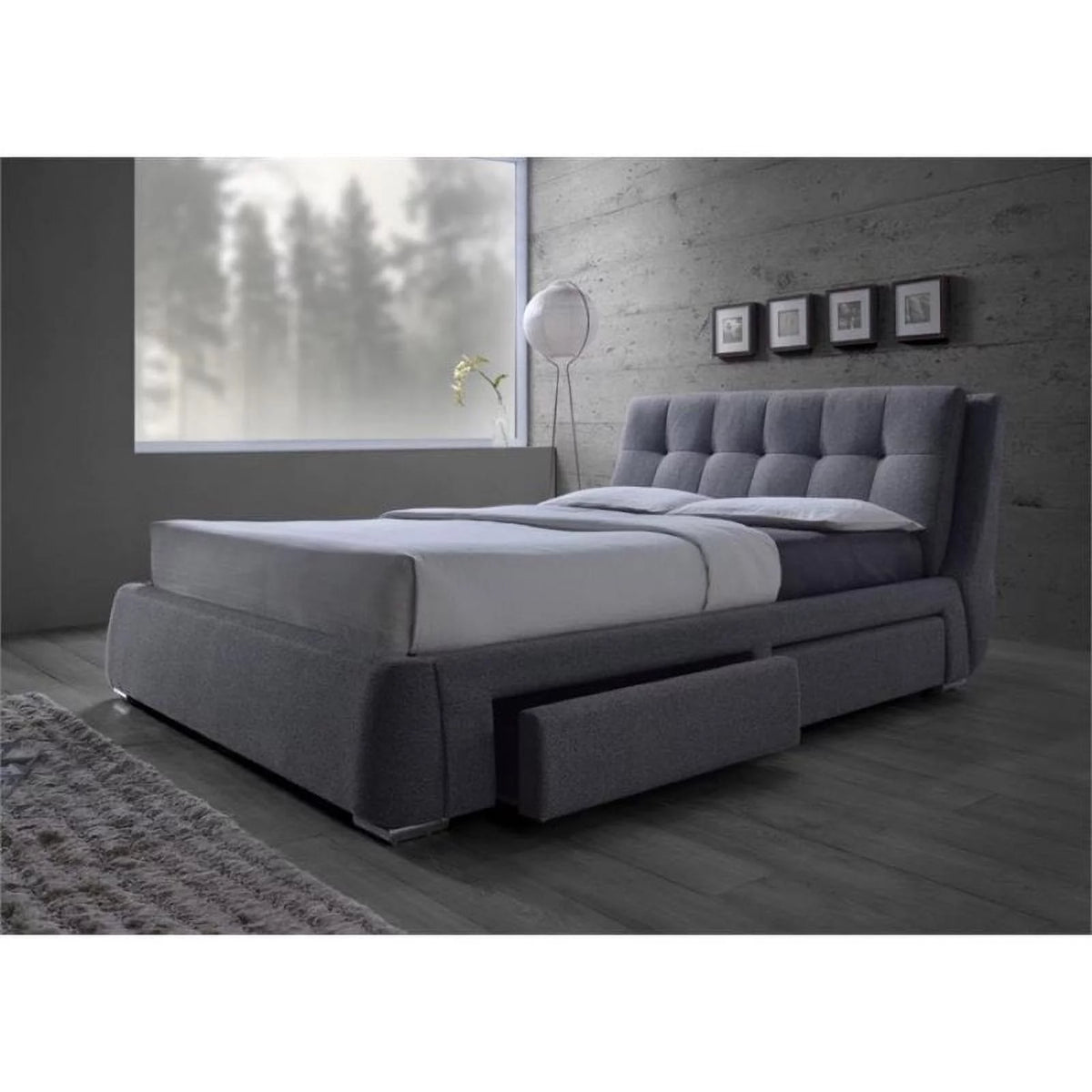 Tufted California King Platform Bed with Storage in Gray O40783